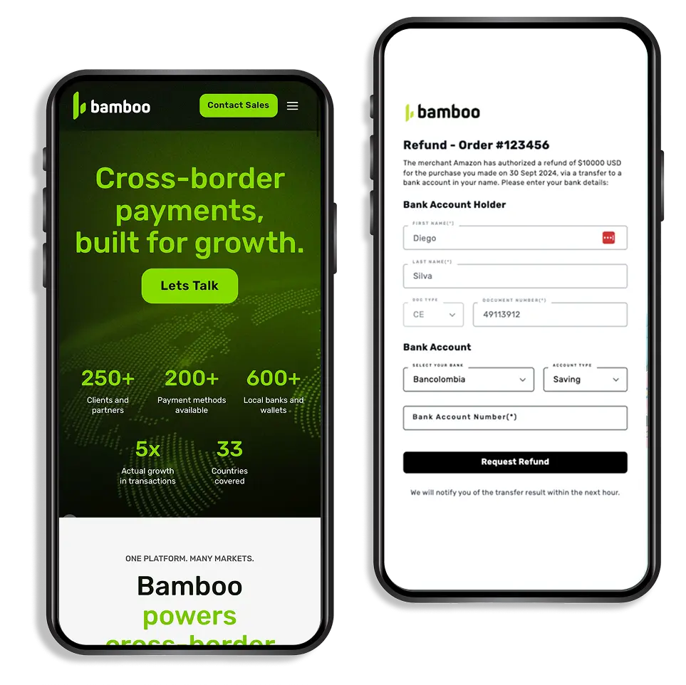Bamboo payment platform interface