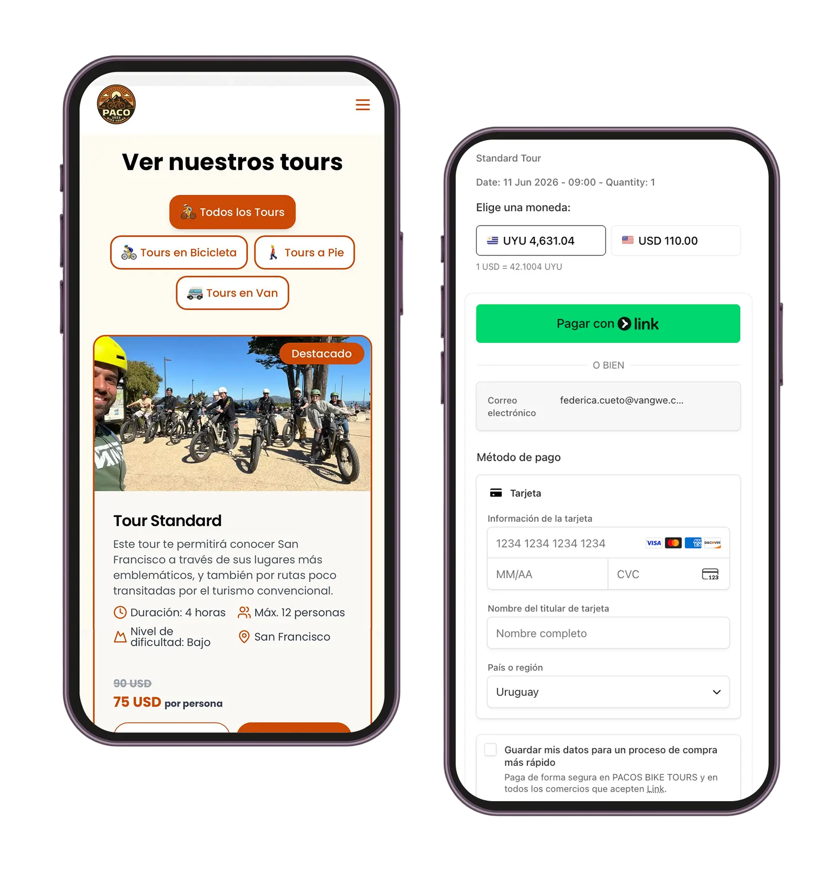Paco's Tours USA booking platform