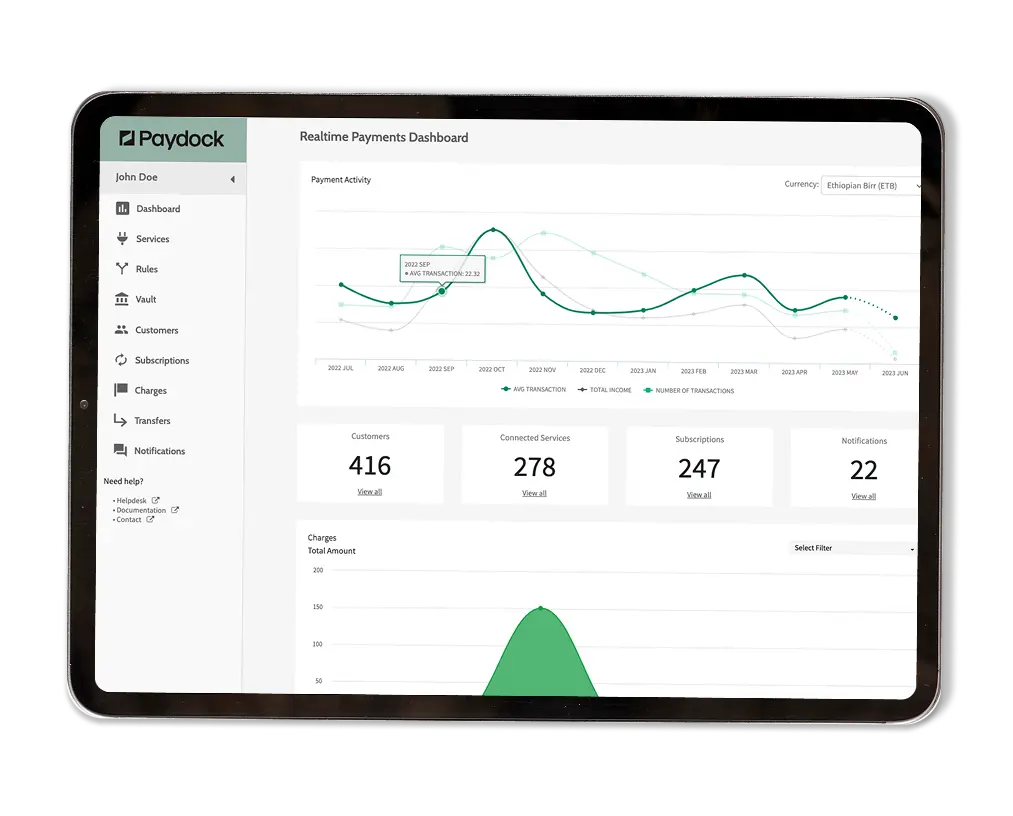 Paydock payments dashboard