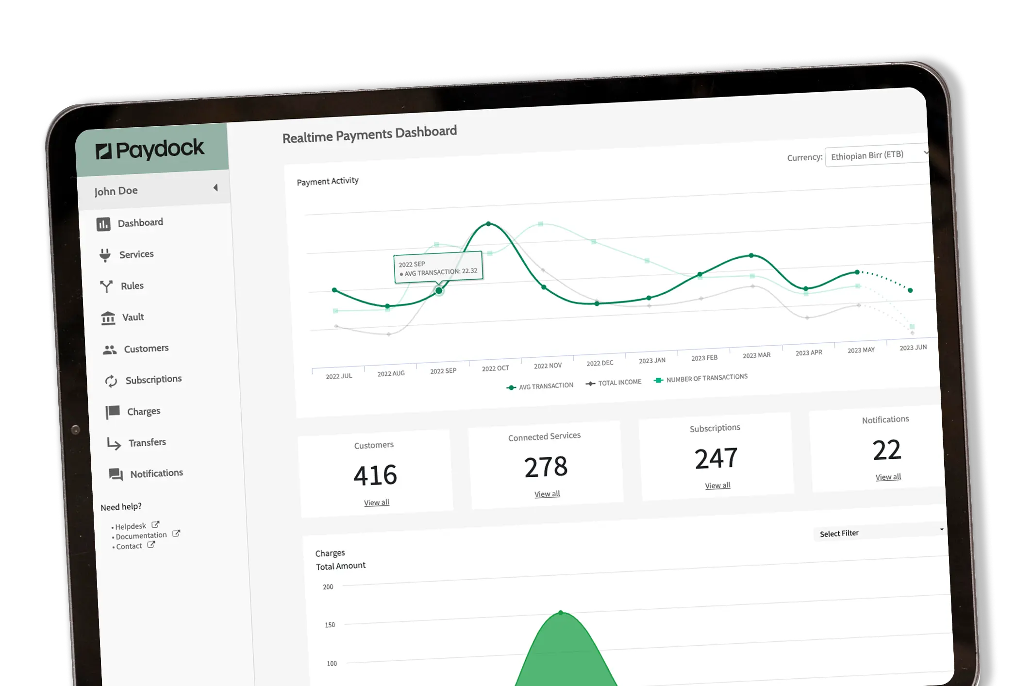 Paydock payments dashboard