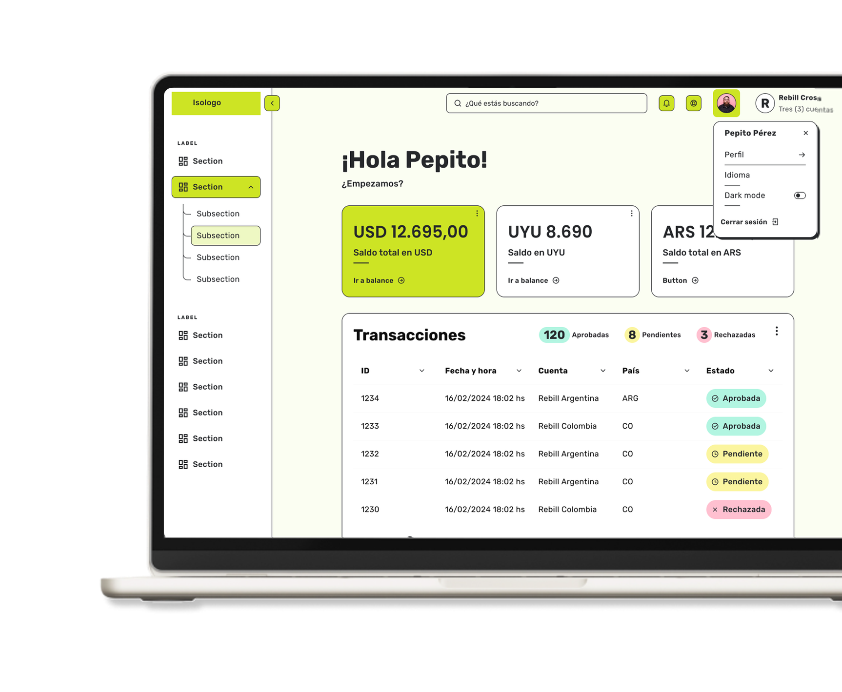 Bamboo payments dashboard